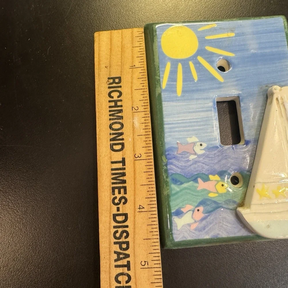 Sailboat Single Toggle Light Switch Cover Nautical Fish Waves Sun 3-D‎ Ceramic